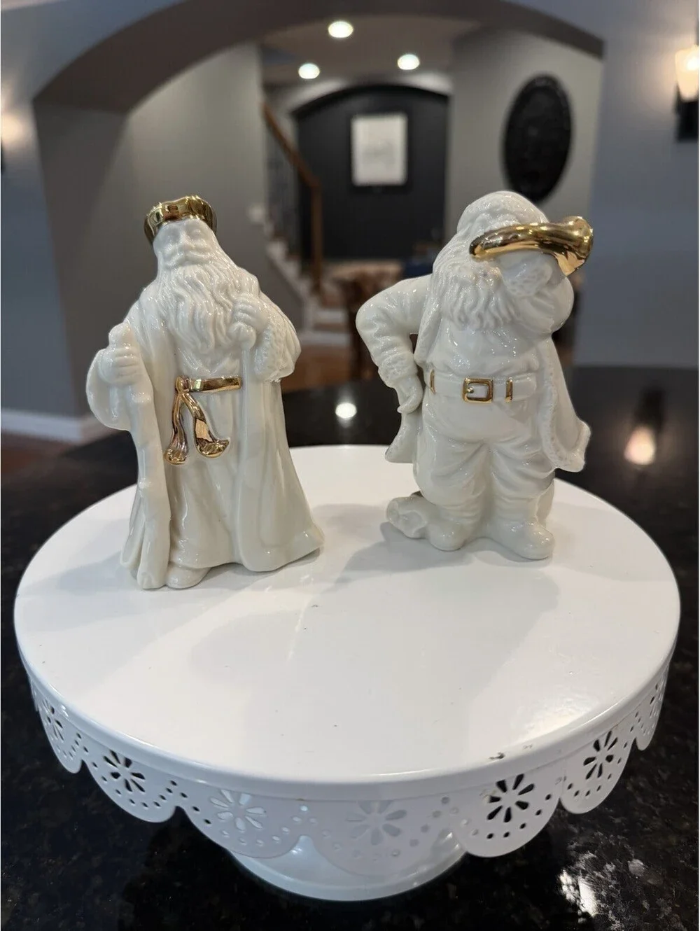 Vtg Lenox Santa’s With Gold Trim Handcrafted By Lennox Set Of 2 EUC